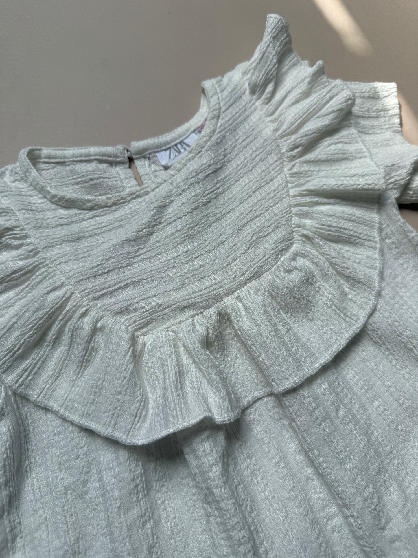 Zara White Ruffled Summer Dress in 2-3 Years