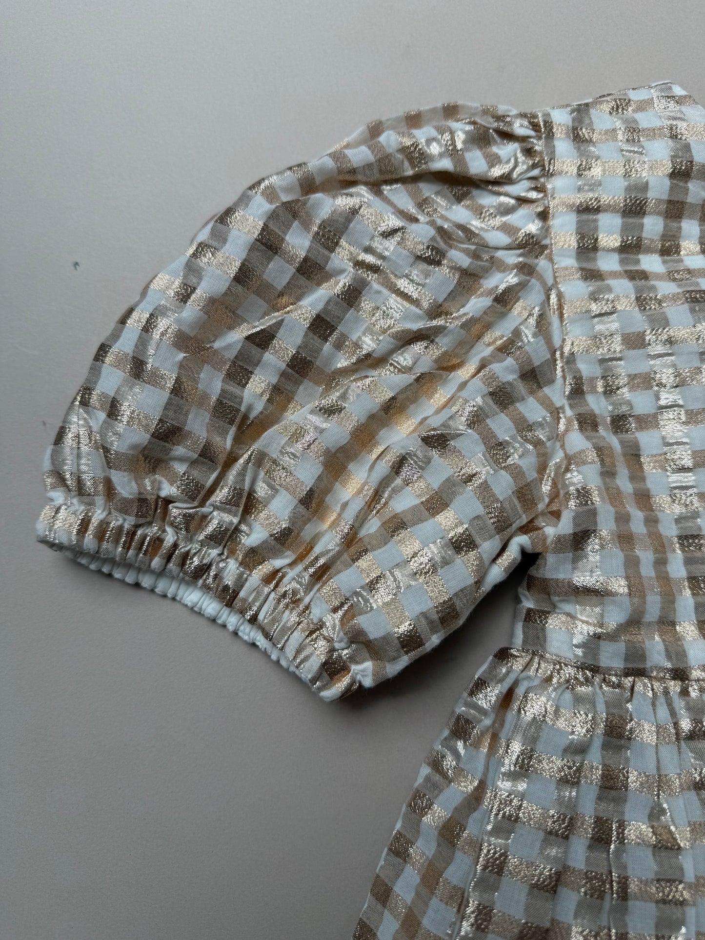 Marks & Spencer Glitter Gold Gingham Party Dress in 6-7 Years