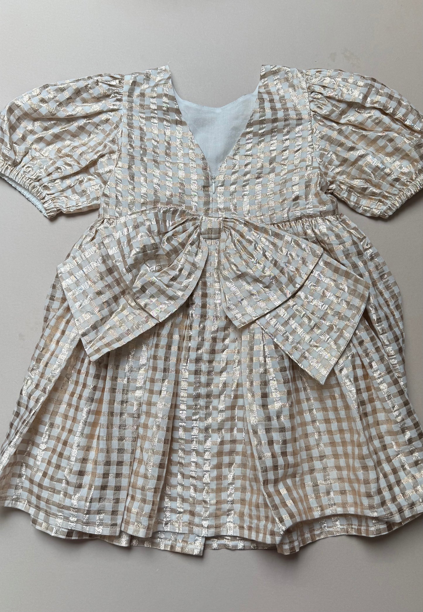 Marks & Spencer Glitter Gold Gingham Party Dress in 6-7 Years