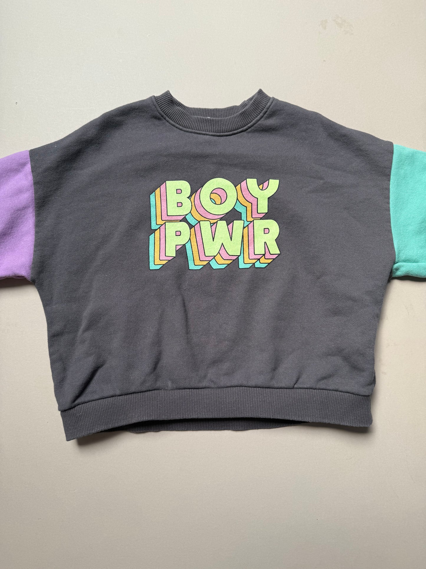 Curious Child Boy Pwr Slogan Sweat Top in Size S