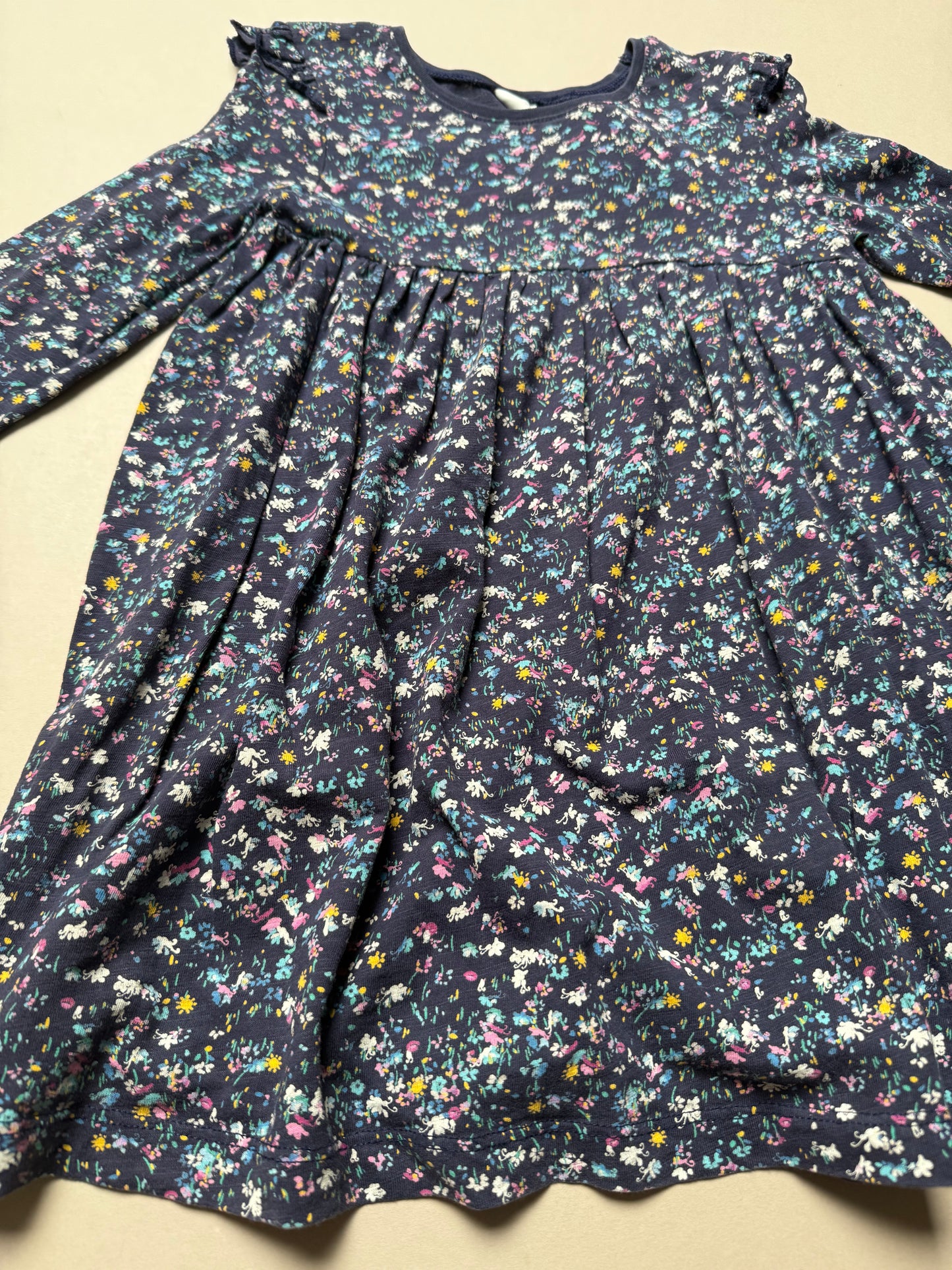 Next Navy Ditsy Floral Printed Long Sleeved Jersey Dress in 3-4 Years