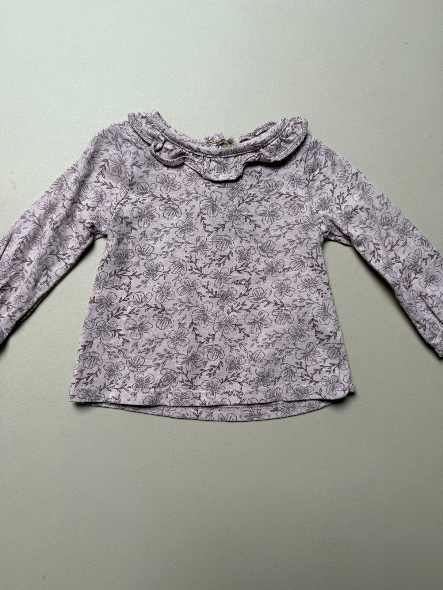 TU Dusky Pink Ruffled Collared Long Sleeved T-Shirt in 3-6 Months