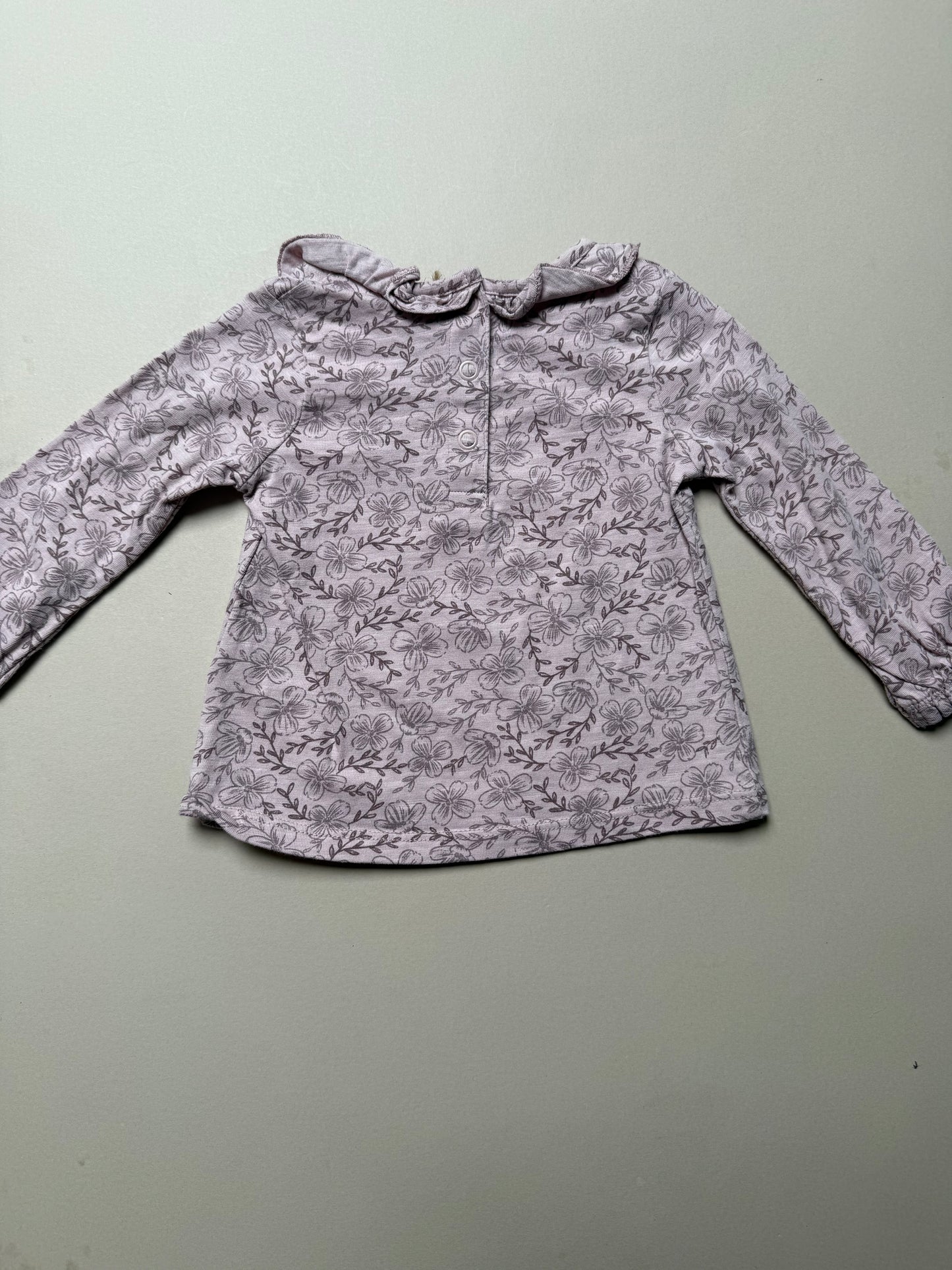 TU Dusky Pink Ruffled Collared Long Sleeved T-Shirt in 3-6 Months