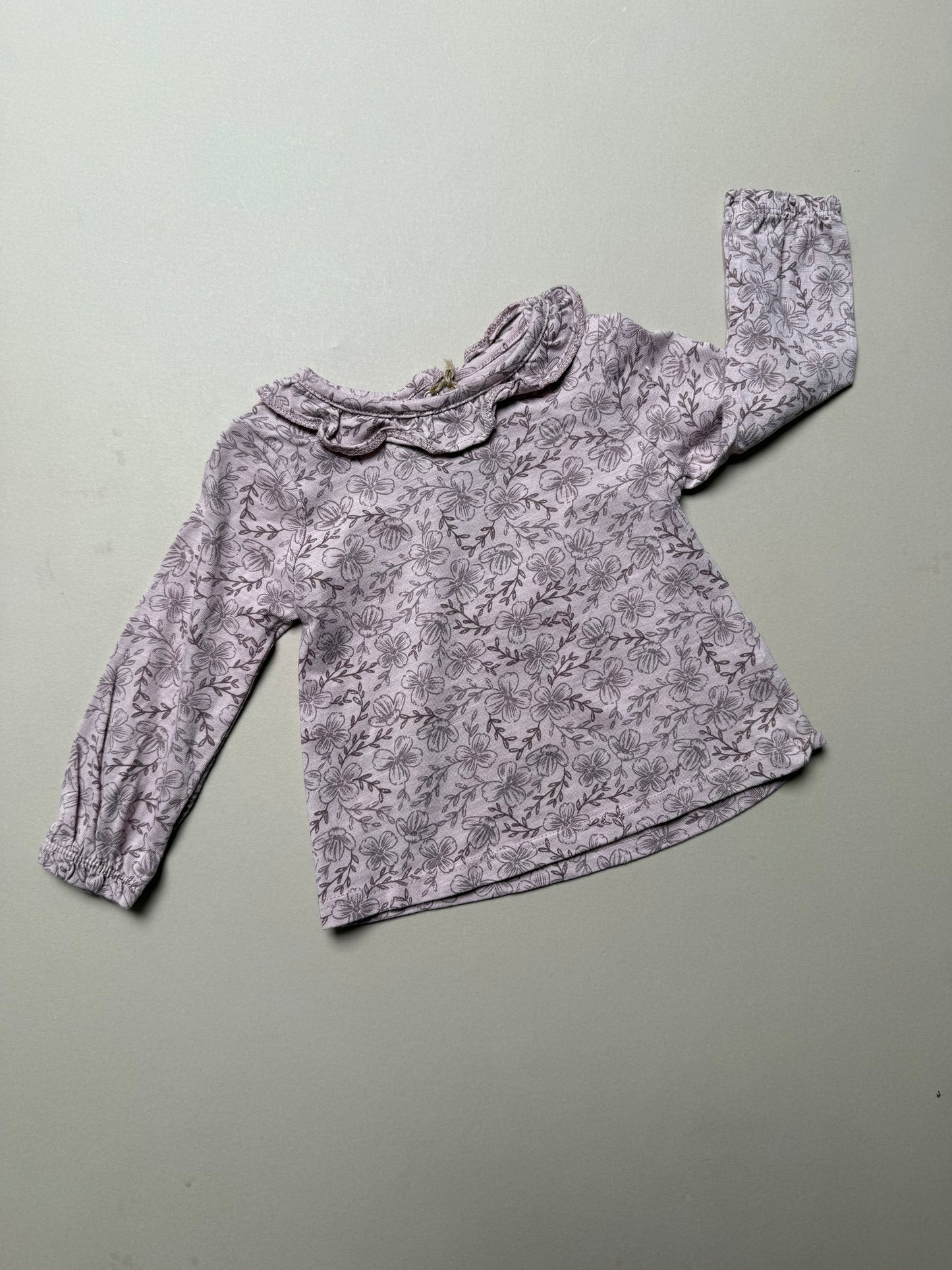 TU Dusky Pink Ruffled Collared Long Sleeved T-Shirt in 3-6 Months