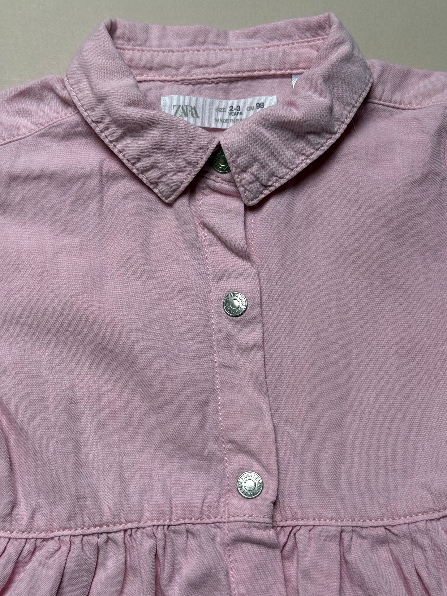 Zara Pink Short Sleeved Shirt Dress in 2-3 Years