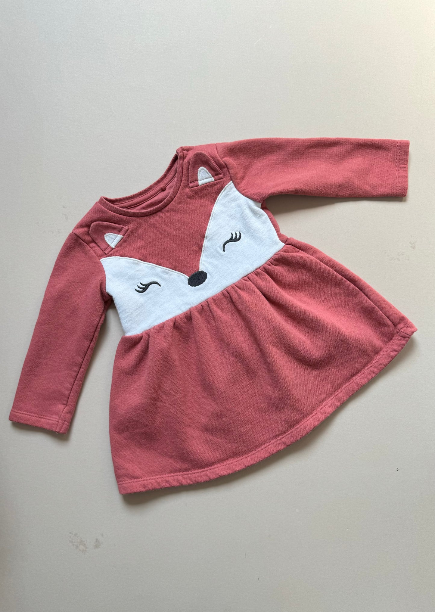 F&F Fox Thick Long Sleeved Dress in 6-9 Months
