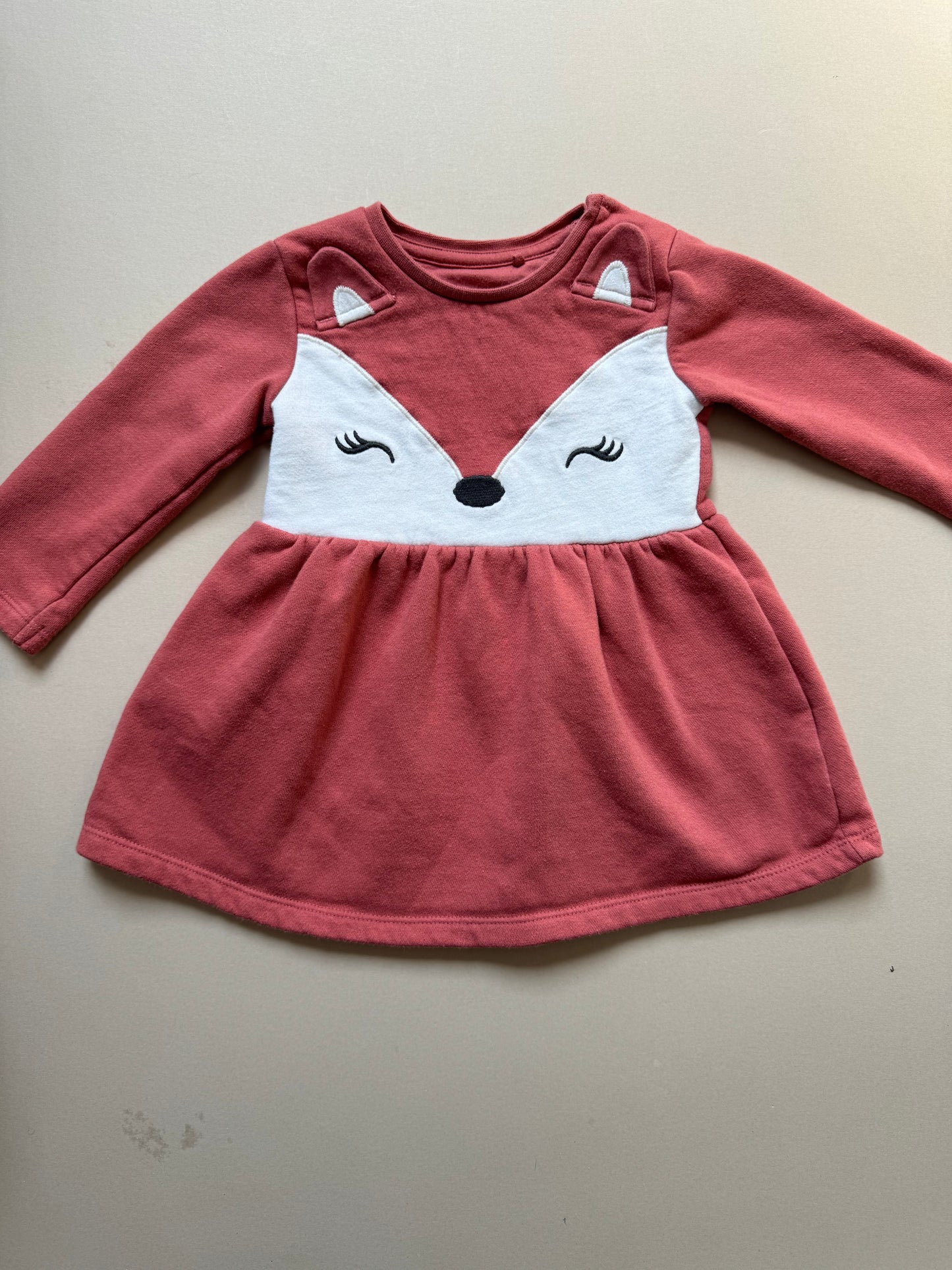F&F Fox Thick Long Sleeved Dress in 6-9 Months