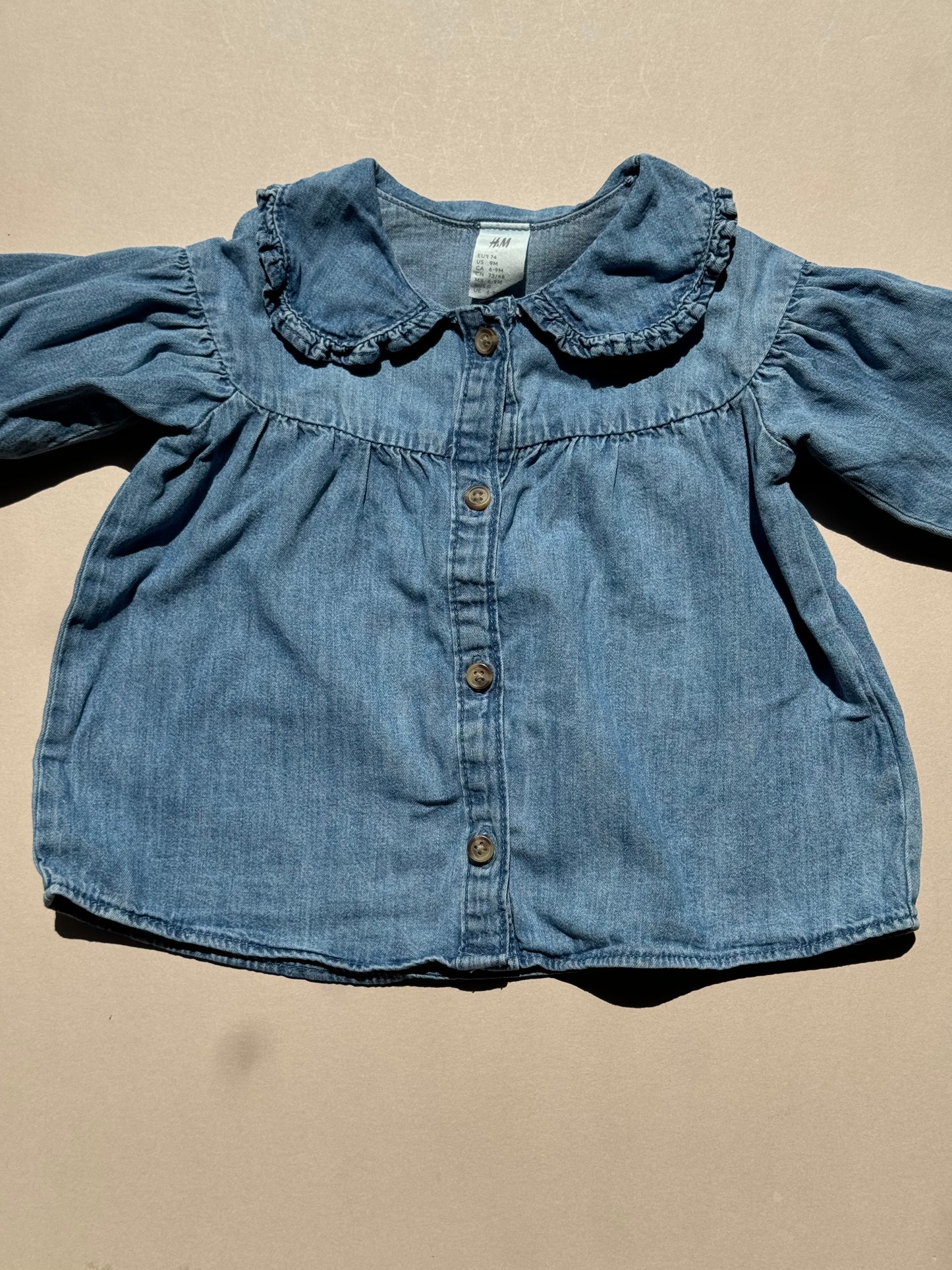 H&M Denim Peter Pan Collar Blouse in 6-9 Months