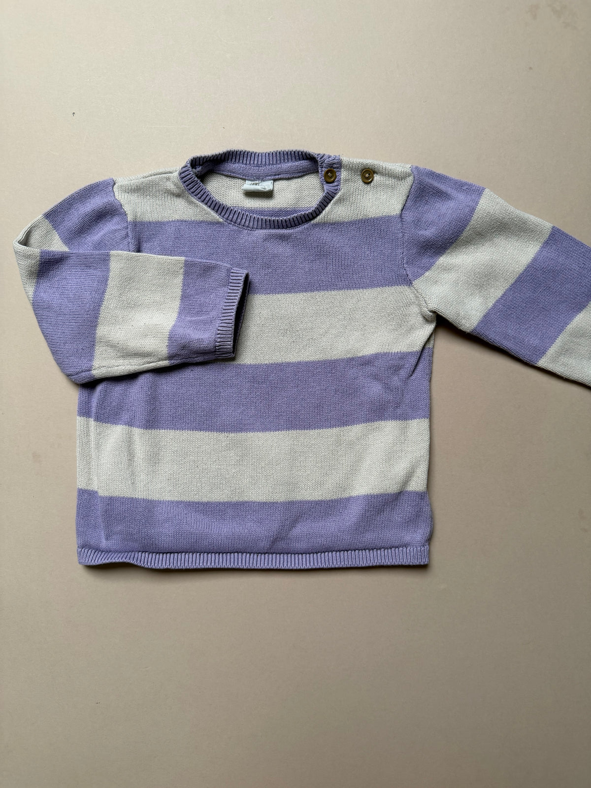 H&M Lilac & Light Grey Thick Striped Knitted Long Sleeved Jumper in 18-24 Months