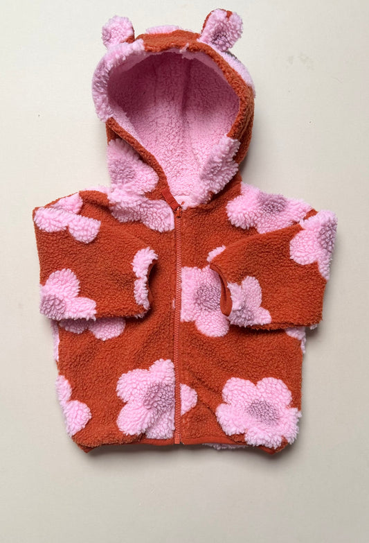 Next Rust & Pink Bold Floral Fleece Zip Up Hooded Jacket in 18-24 Months