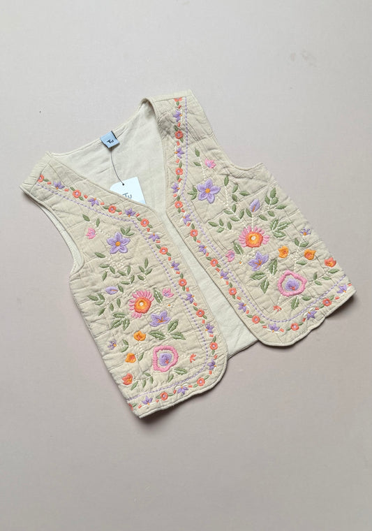TU Brand New Cream Folk Floral Embroidered Waistcoat in 5-6 Years