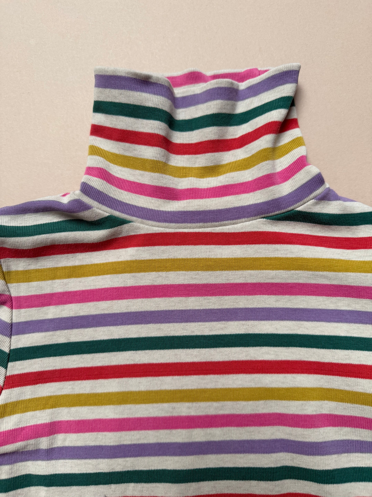 Boden Multicoloured Rainbow Striped Long Sleeved Roll Neck Top in 3-4 Years