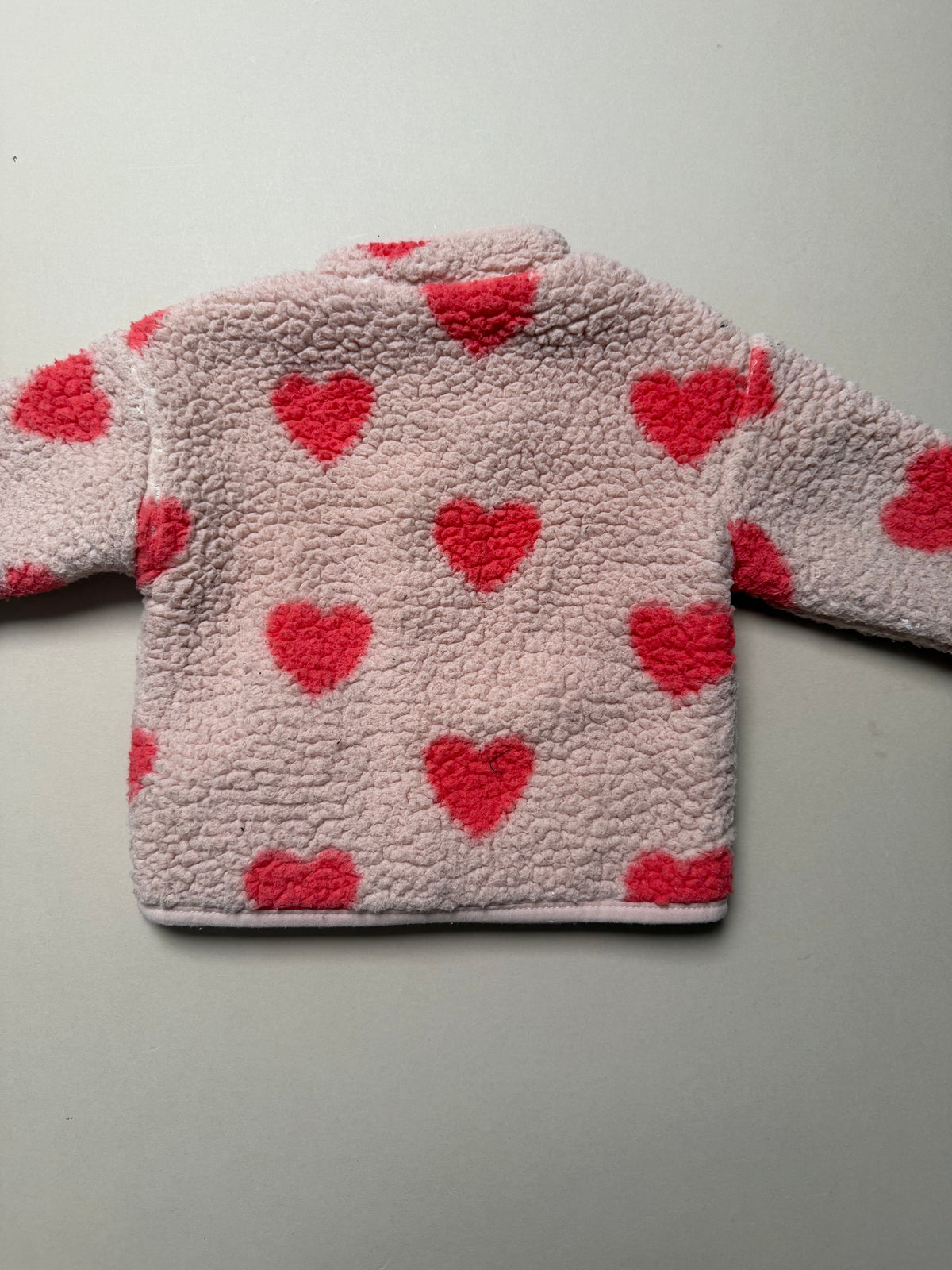 Marks & Spencer Dusky Pink Zip Up Fleece Jacket With Red Hearts in 6-9 Months