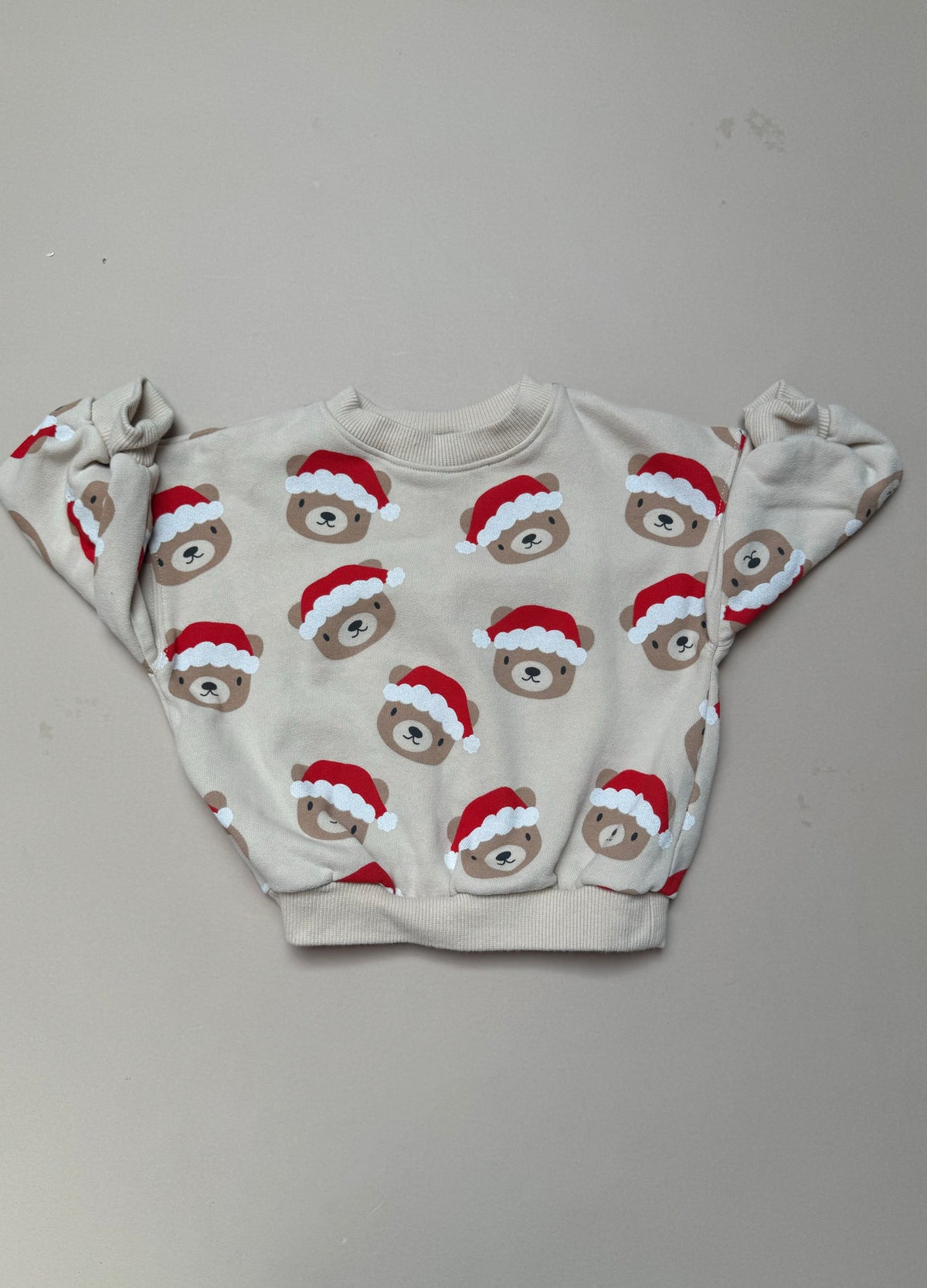 Next Beige Neutral Santa Bear Sweat Top in 12-18 Months