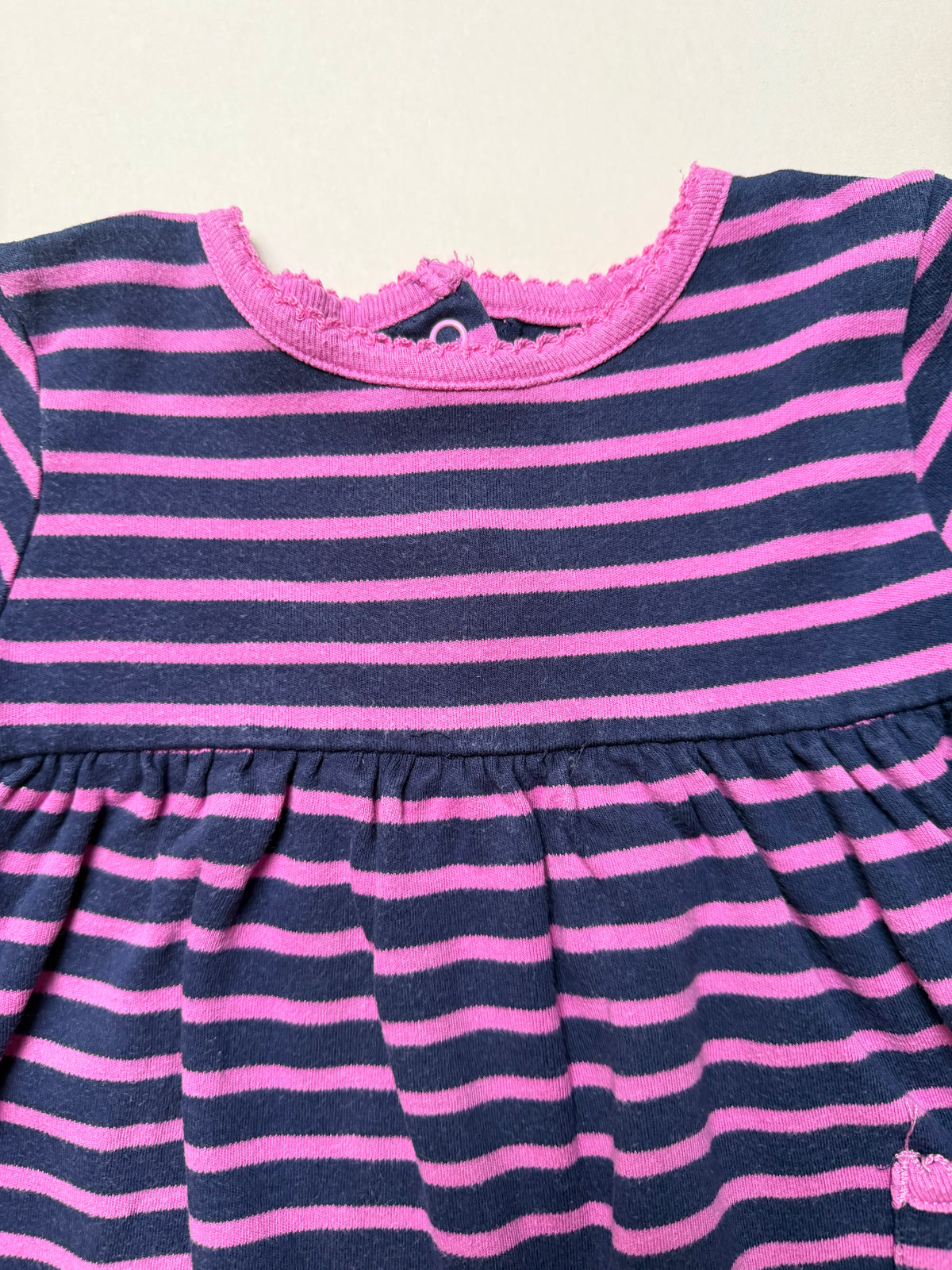 Jojo Maman Bebe Cotton Long Sleeved Navy & Pink Dress in 18-24 Months