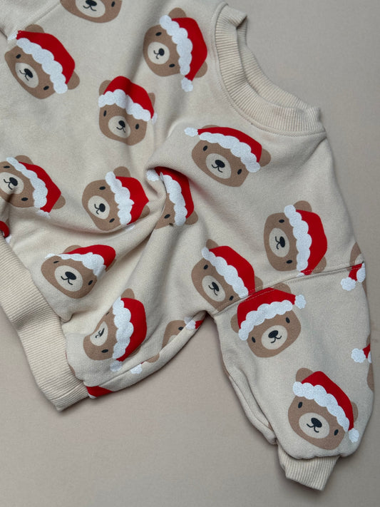 Next Beige Neutral Santa Bear Sweat Top in 12-18 Months