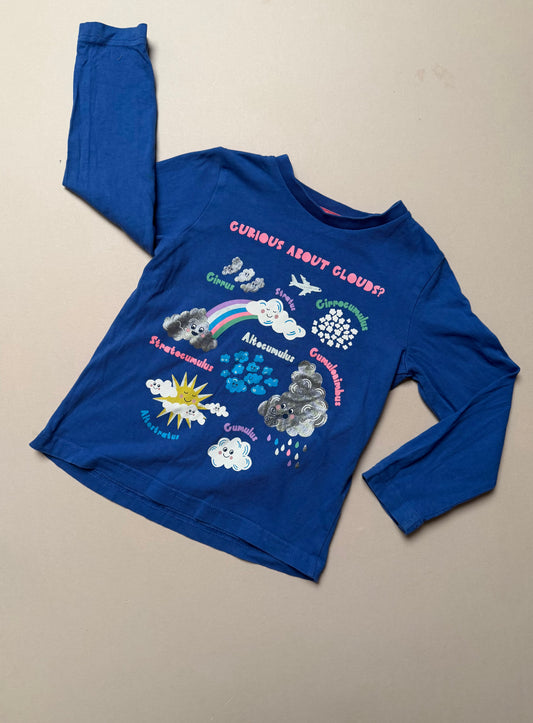 Boden ‘Curious About Clouds’ Blue Cotton Long Sleeved Graphic Printed T-Shirt in 3-4 Years