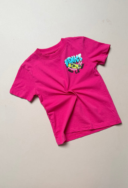 Next Bold Pink Cotton Venice LA Skateboarding Slogan Back T-Shirt in 3 Years