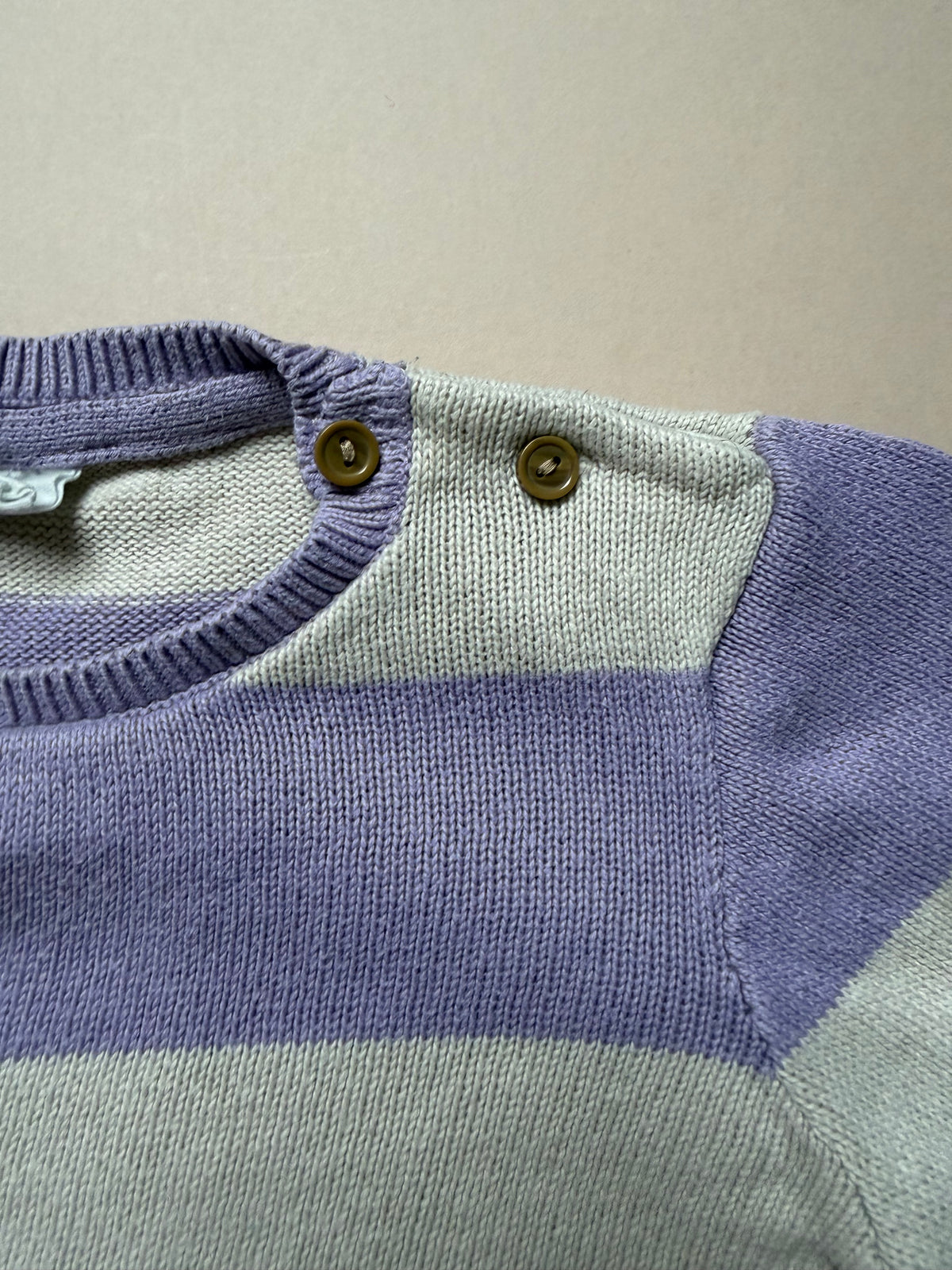 H&M Lilac & Light Grey Thick Striped Knitted Long Sleeved Jumper in 18-24 Months