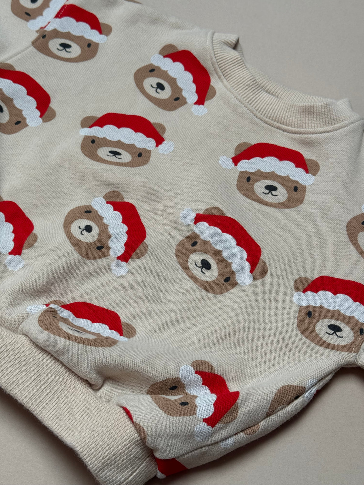 Next Beige Neutral Santa Bear Sweat Top in 12-18 Months