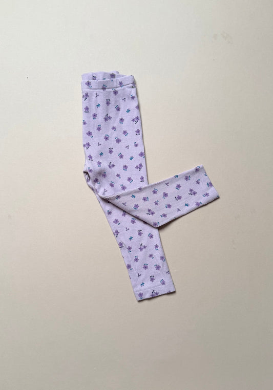 Uniqlo Kids Lilac Purple Floral Ribbed Basic Leggings in 2-3 Years