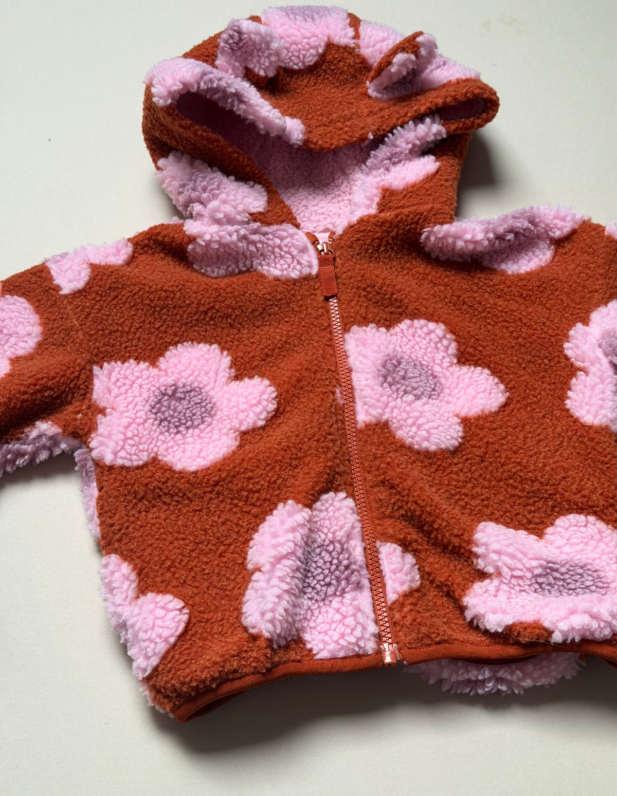 Next Rust & Pink Bold Floral Fleece Zip Up Hooded Jacket in 18-24 Months