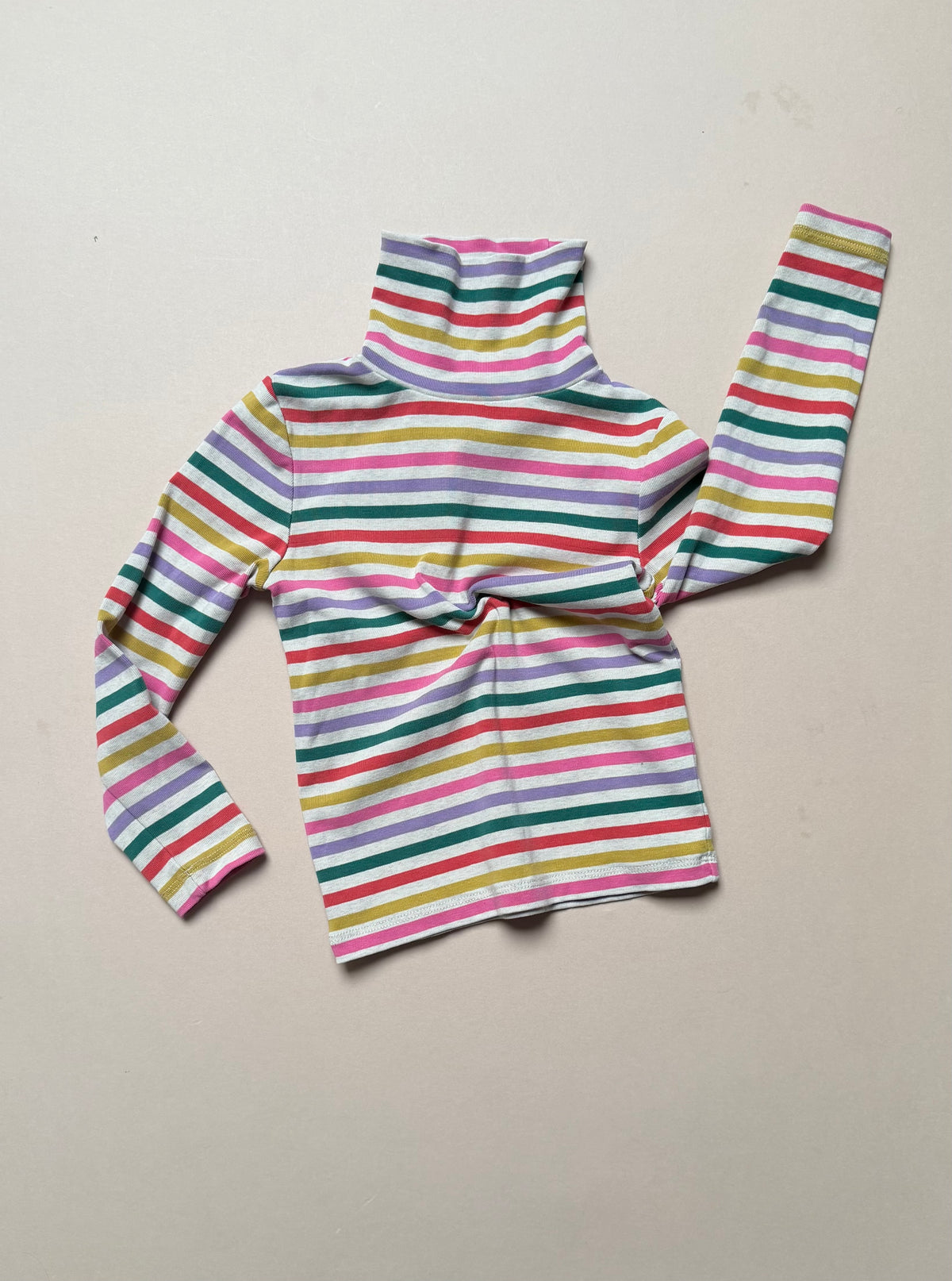 Boden Multicoloured Rainbow Striped Long Sleeved Roll Neck Top in 3-4 Years