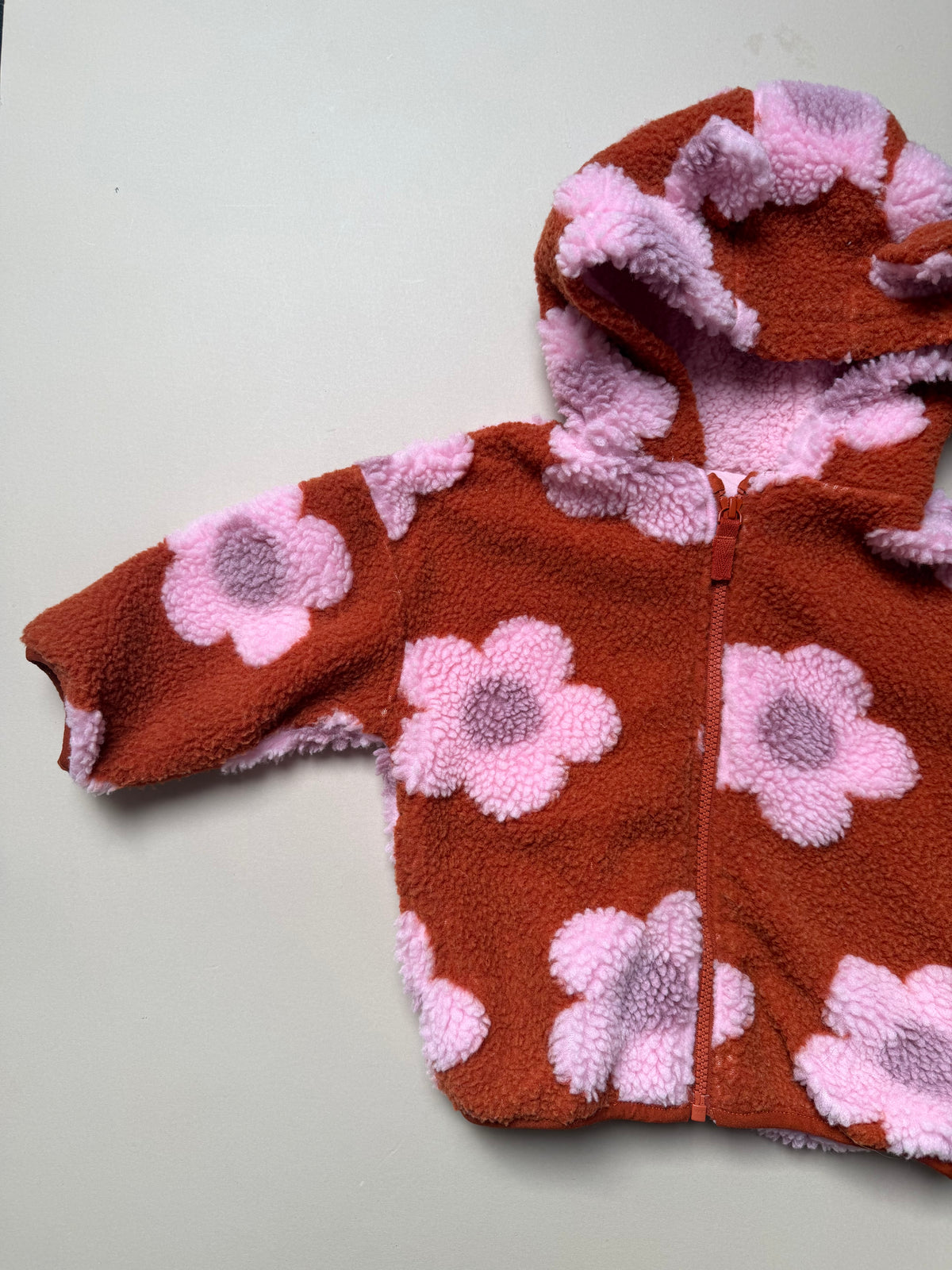 Next Rust & Pink Bold Floral Fleece Zip Up Hooded Jacket in 18-24 Months