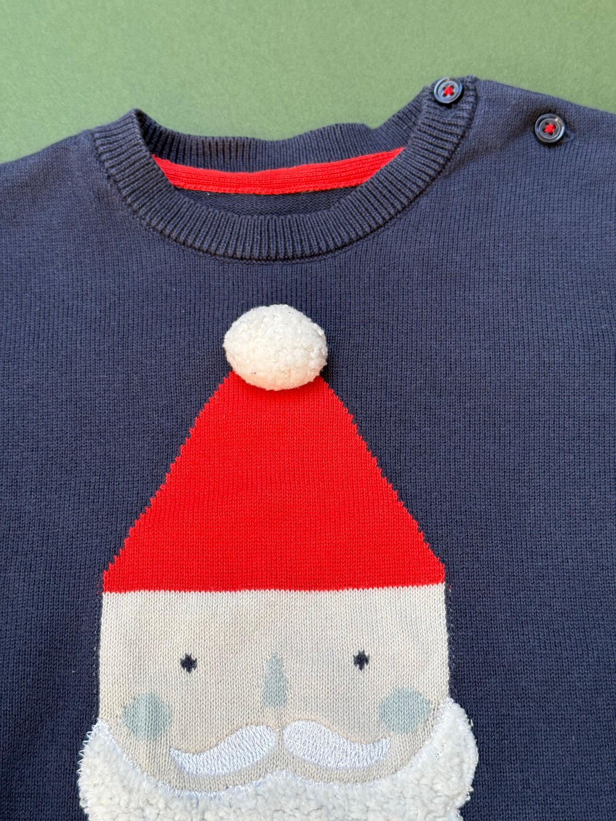 Marks & Spencer Navy Blue Thin Knitted Santa Jumper in 12-18 Months