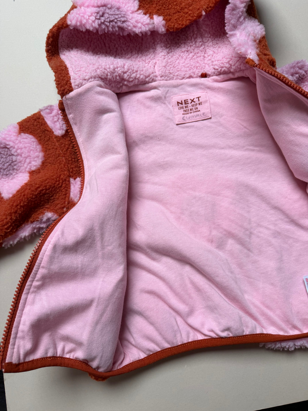 Next Rust & Pink Bold Floral Fleece Zip Up Hooded Jacket in 18-24 Months