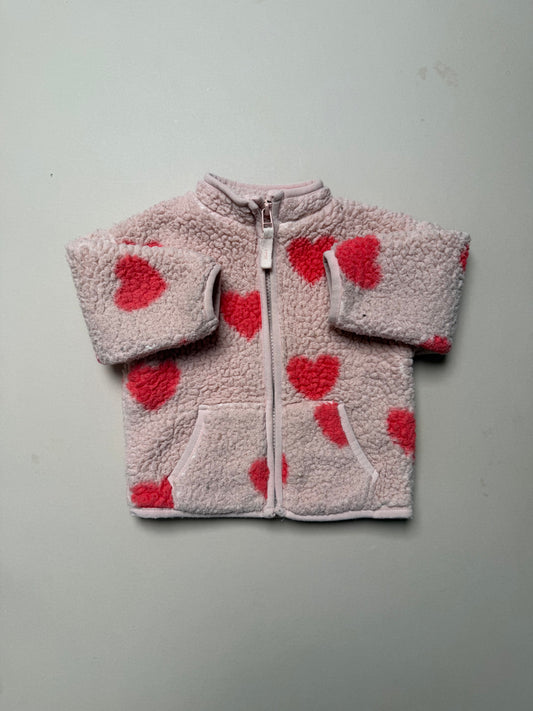 Marks & Spencer Dusky Pink Zip Up Fleece Jacket With Red Hearts in 6-9 Months