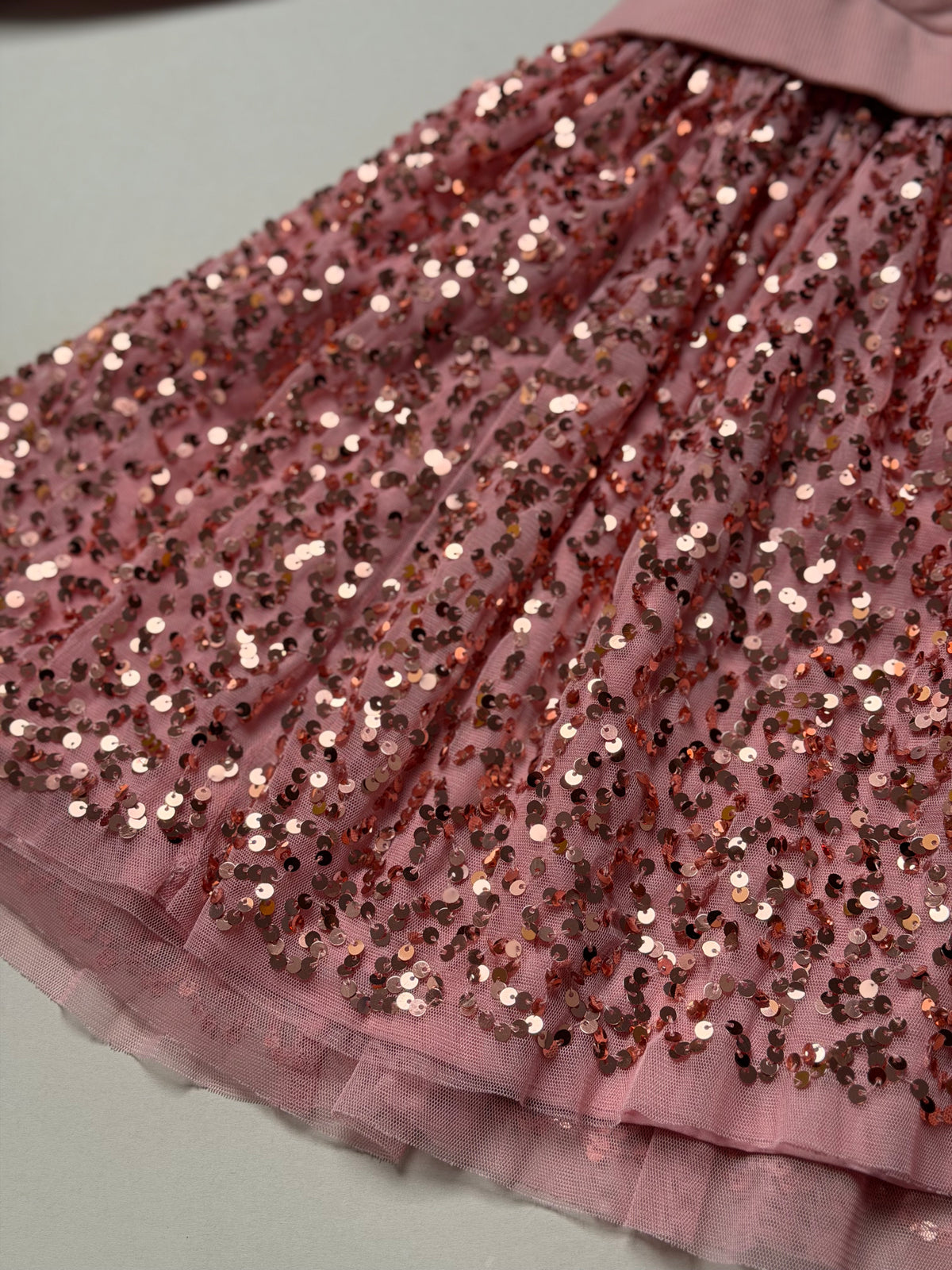 Next Dusky Pink Cotton Long Sleeved Sweater Dress With Sequinned Skirt in 9 Years