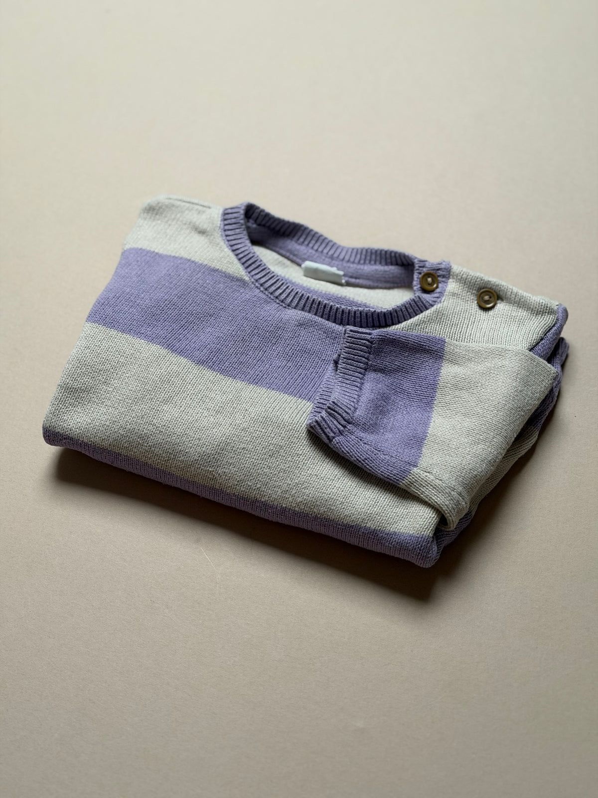 H&M Lilac & Light Grey Thick Striped Knitted Long Sleeved Jumper in 18-24 Months