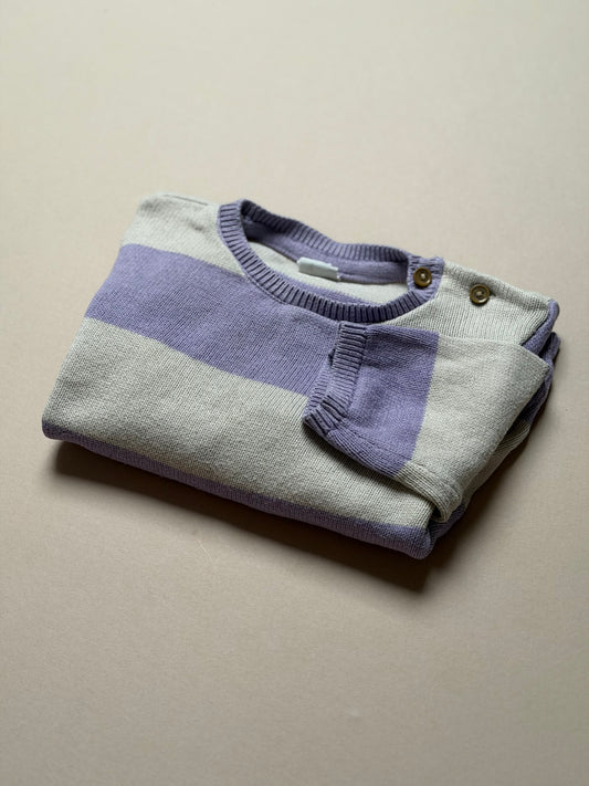 H&M Lilac & Light Grey Thick Striped Knitted Long Sleeved Jumper in 18-24 Months