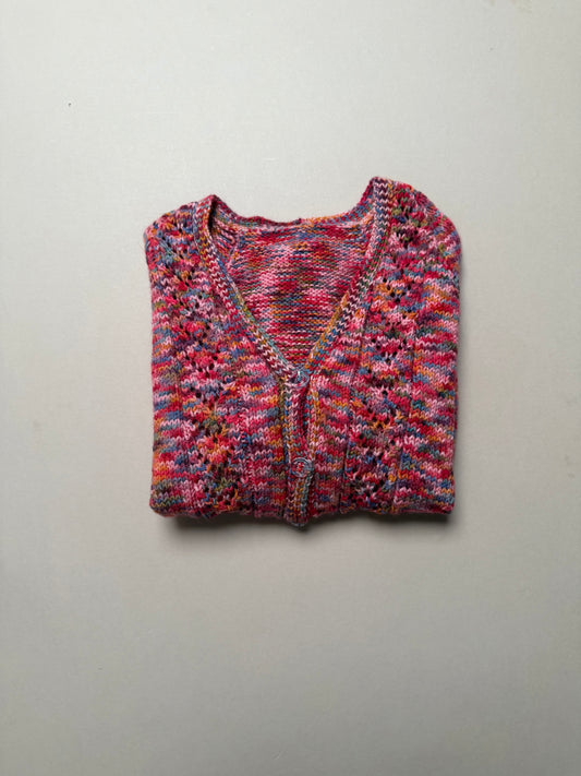 Handknitted Acrylic Multicoloured V-Neck Cardigan Best Fit 4-5 Years