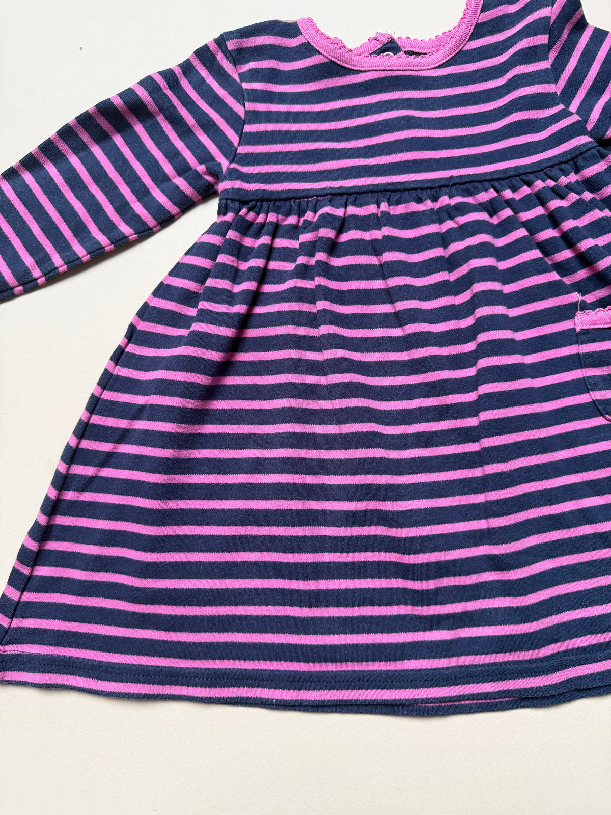 Jojo Maman Bebe Cotton Long Sleeved Navy & Pink Dress in 18-24 Months