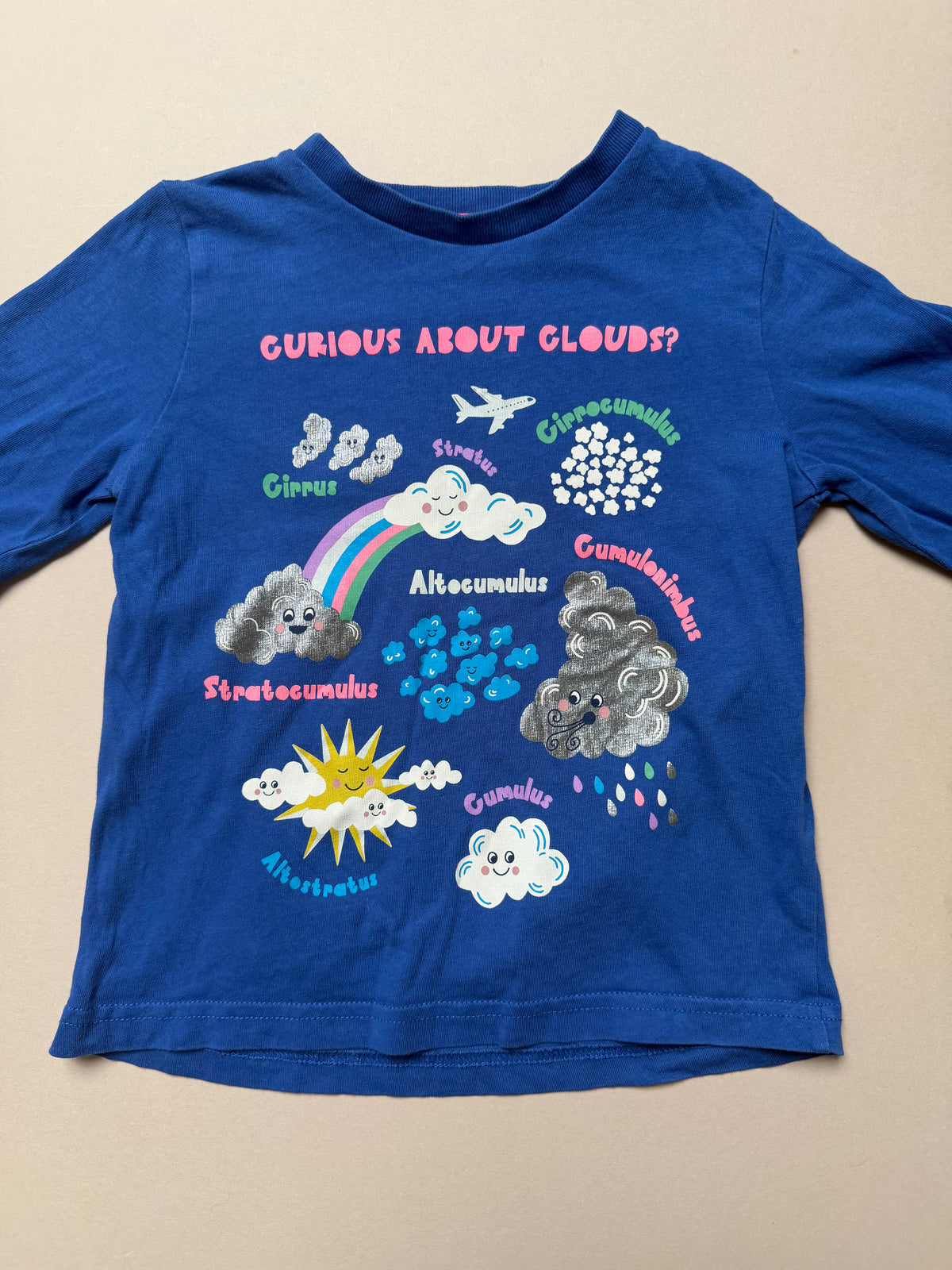 Boden ‘Curious About Clouds’ Blue Cotton Long Sleeved Graphic Printed T-Shirt in 3-4 Years