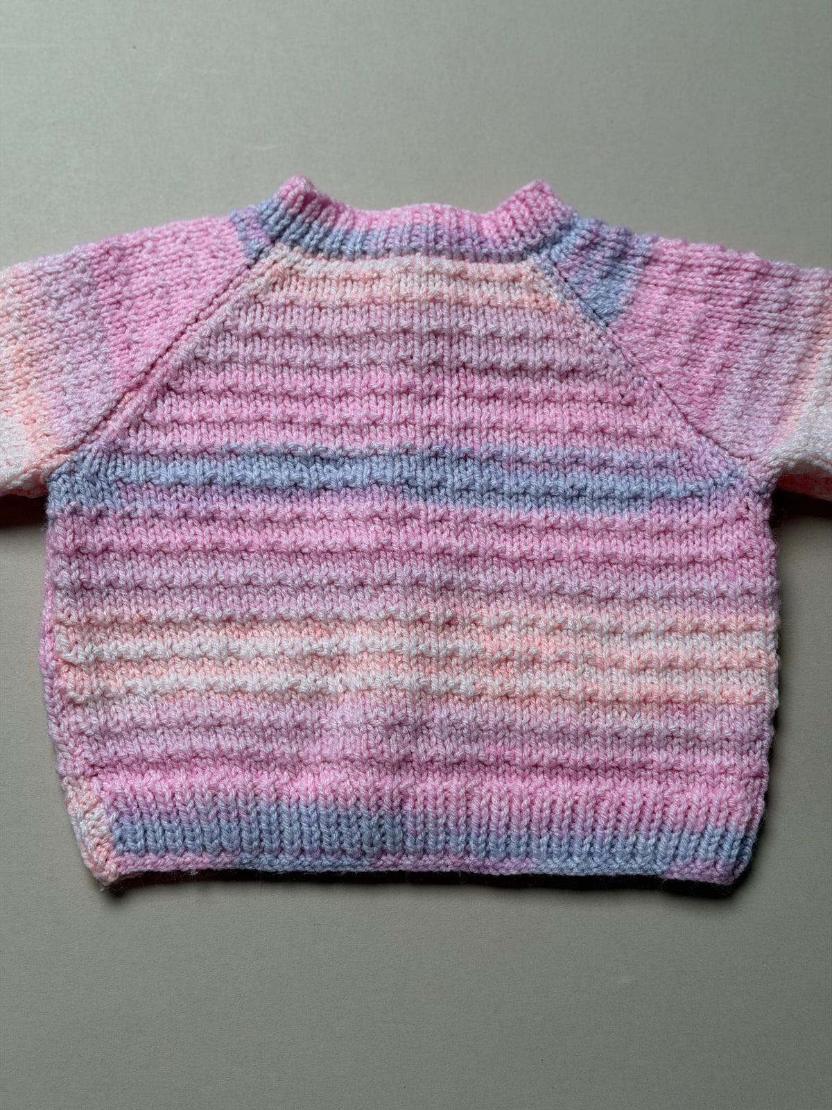 Handknitted Acrylic Ombré Purple Pink Lilac Cardigan With Floral Buttons Best Fit 6-9 Months
