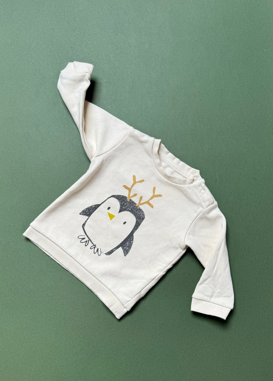 Marks & Spencer Cream Cotton Penguin With Antlers Sweat Top in 6-9 Months