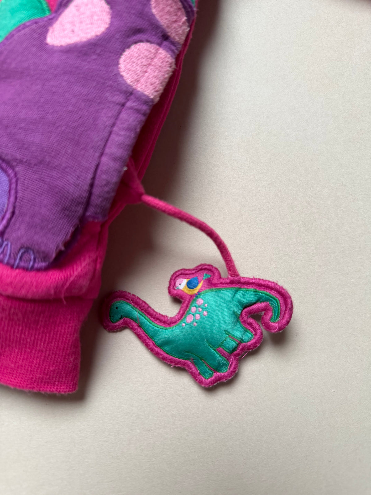 Jojo Maman Bebe Pink Long Sleeved Cotton Dinosaur Fleece Lined Hoodie With Embroidered Dinosaurs in 2-3 Years