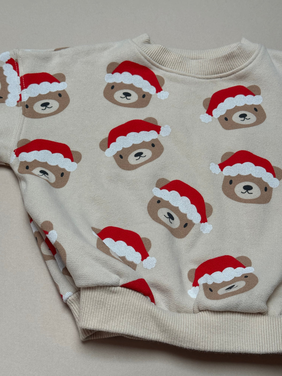 Next Beige Neutral Santa Bear Sweat Top in 12-18 Months