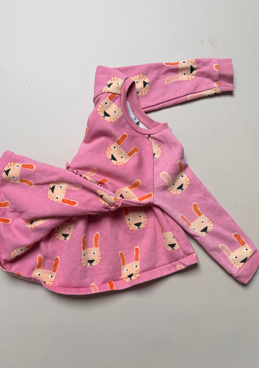 TU Fleece Lined Long Sleeved Pink Skater Sweater Dress With Rabbits in 1-2 Years