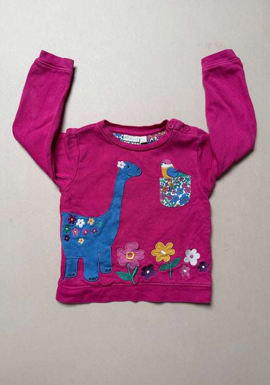 Jojo Maman Bebe Pink Thick Cotton Dinosaur Embroidered Long Sleeved Sweat Top Jumper in 2-3 Years