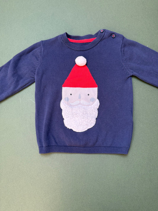 Marks & Spencer Navy Blue Thin Knitted Santa Jumper in 12-18 Months