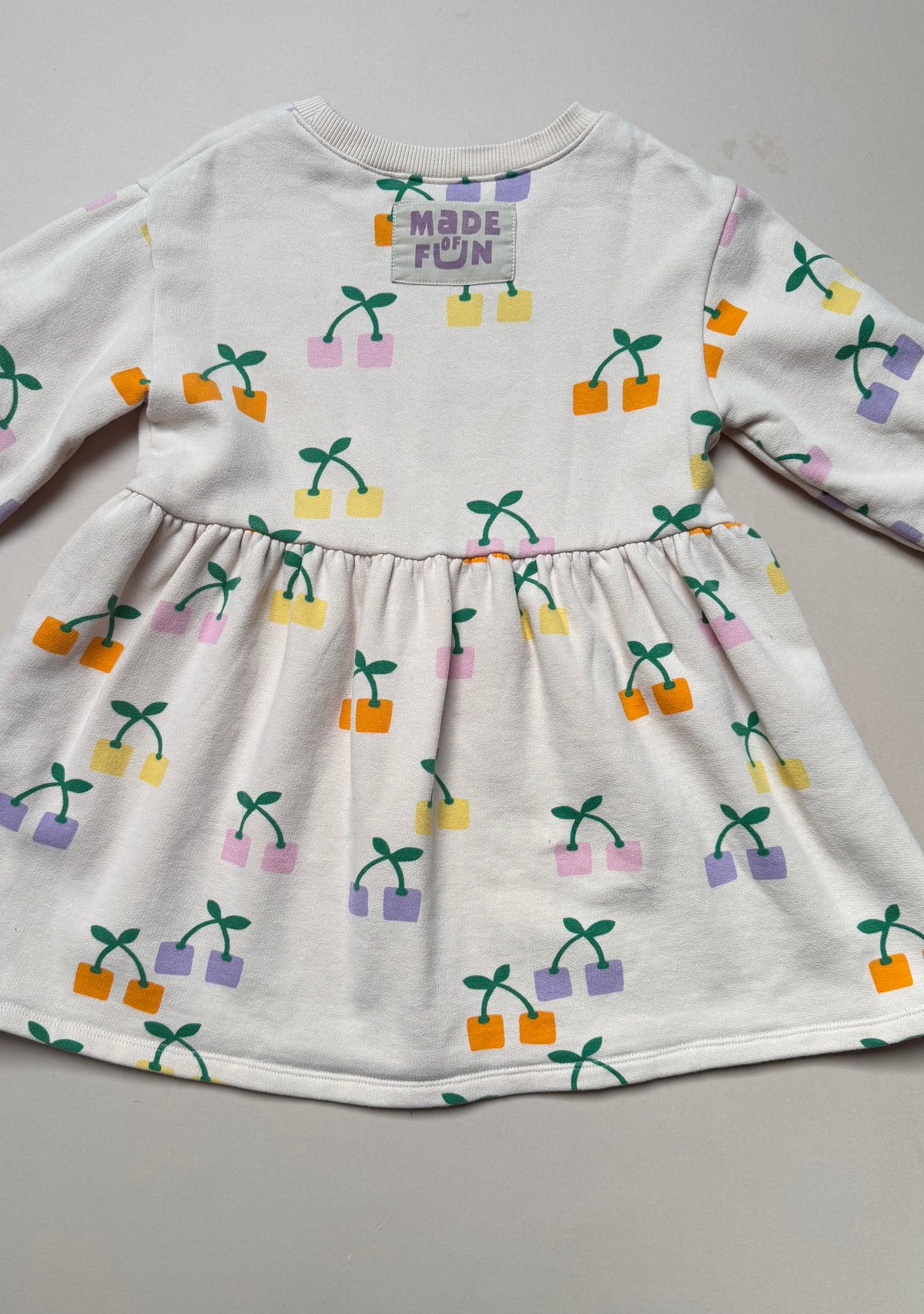 Next Cream Cotton Long Sleeved Sweat Dress With Block Printed Cherries in 5-6 Years