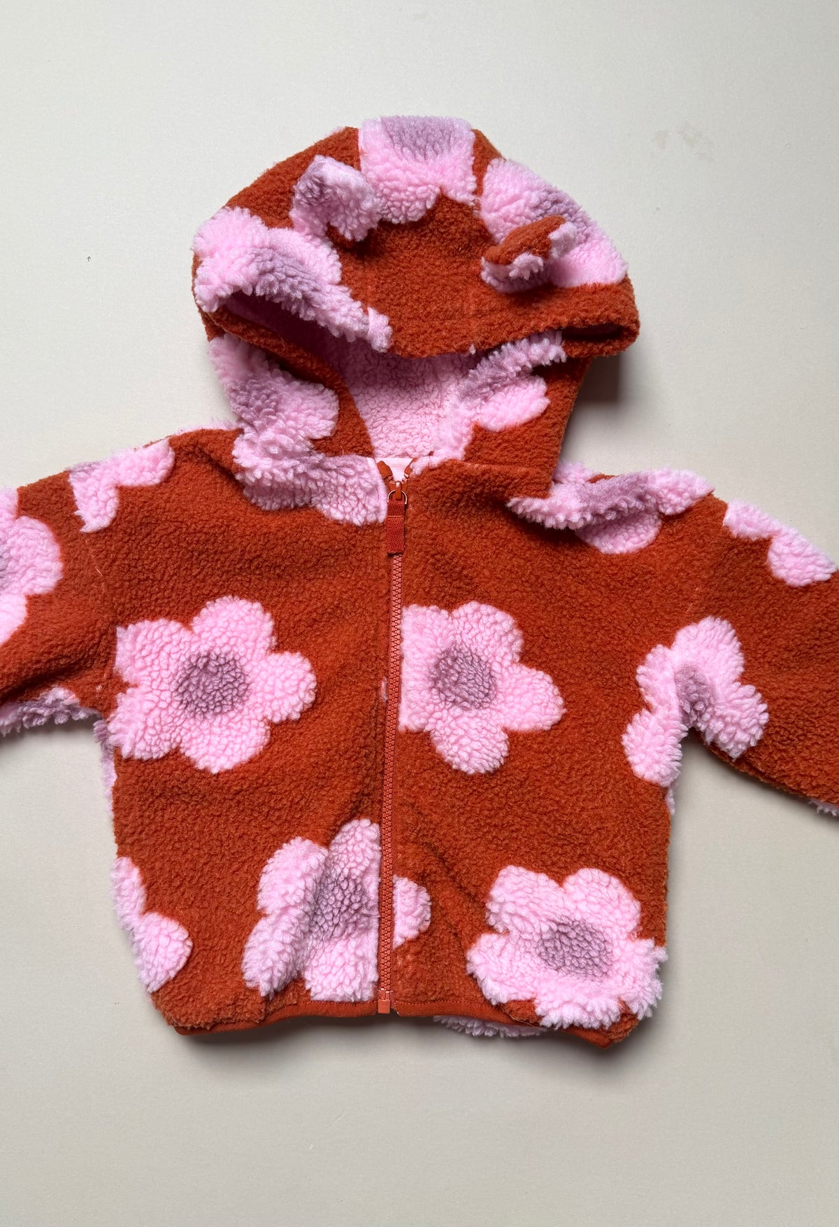 Next Rust & Pink Bold Floral Fleece Zip Up Hooded Jacket in 18-24 Months
