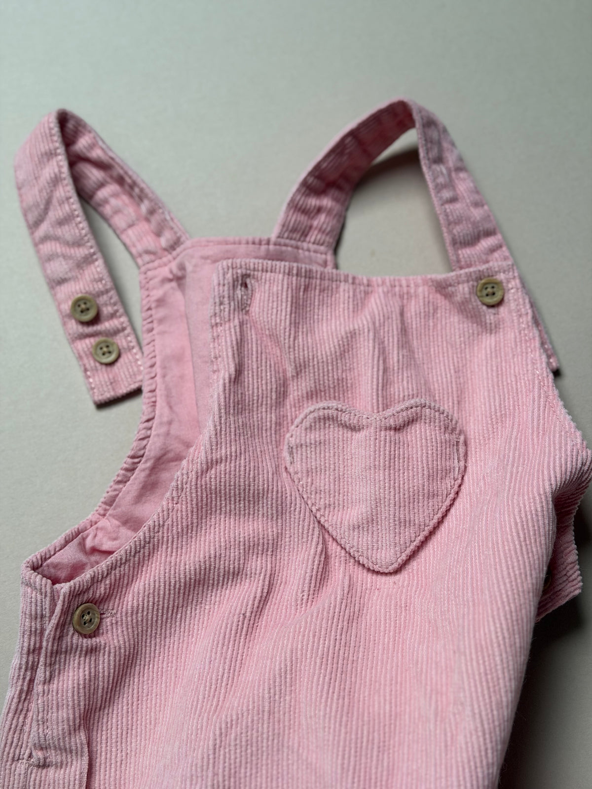 Marks & Spencer Light Pink Corduroy Dungarees With Heart Pocket in 18-24 Months