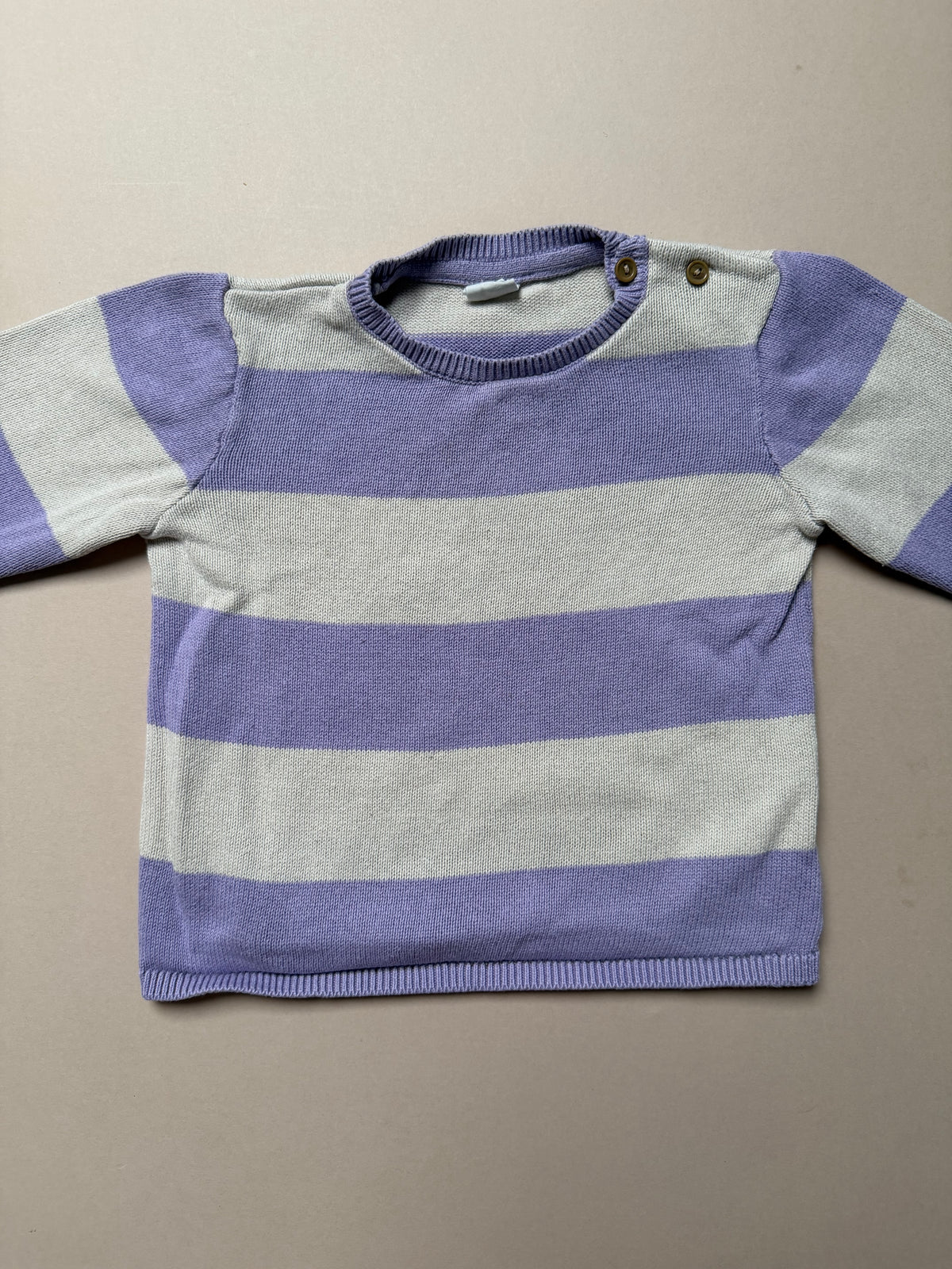 H&M Lilac & Light Grey Thick Striped Knitted Long Sleeved Jumper in 18-24 Months