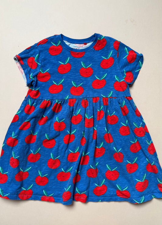 Next Cotton Short Sleeved Blue Bold Apple Printed Relaxed Dress in 5-6 Years