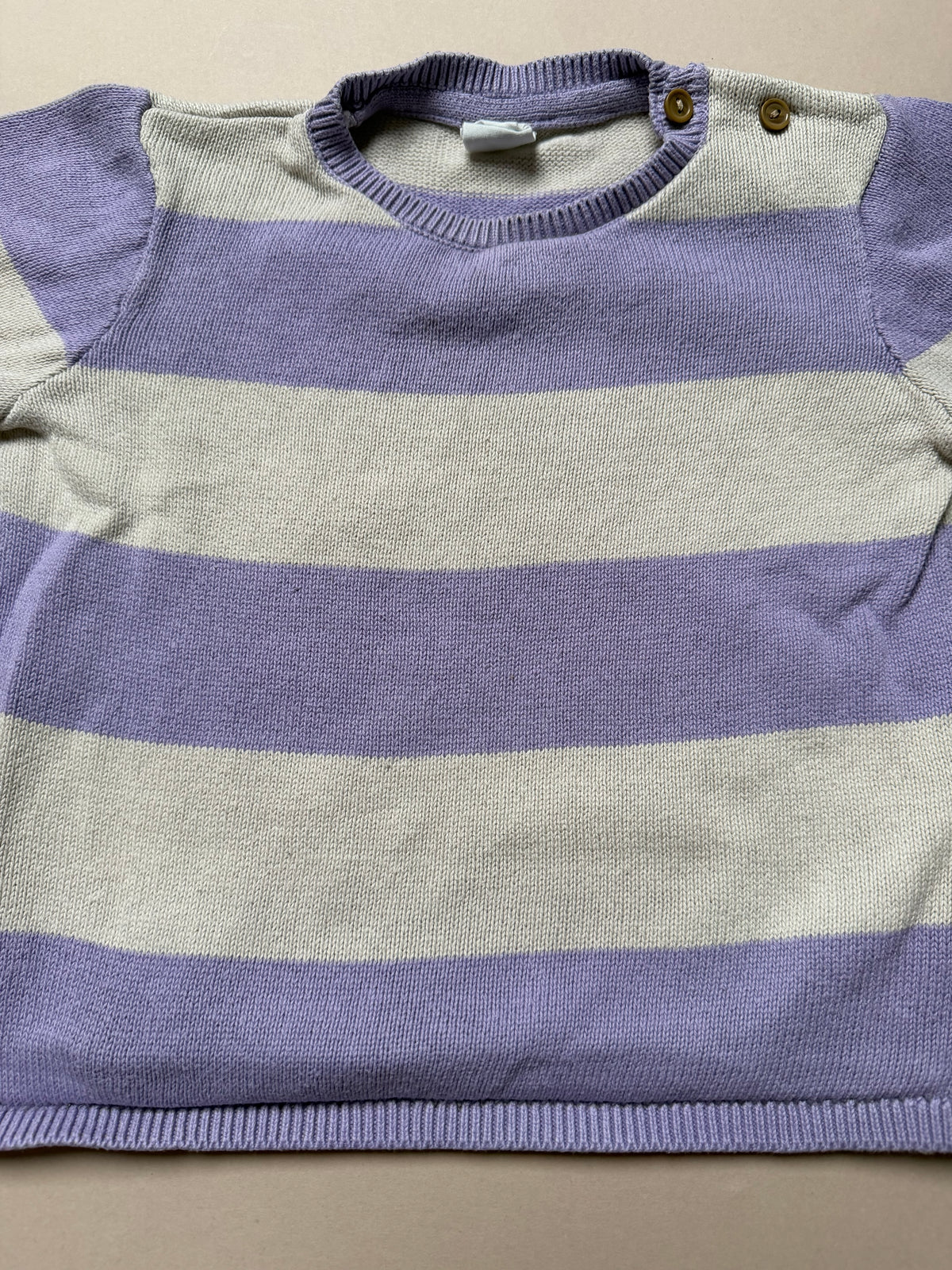H&M Lilac & Light Grey Thick Striped Knitted Long Sleeved Jumper in 18-24 Months